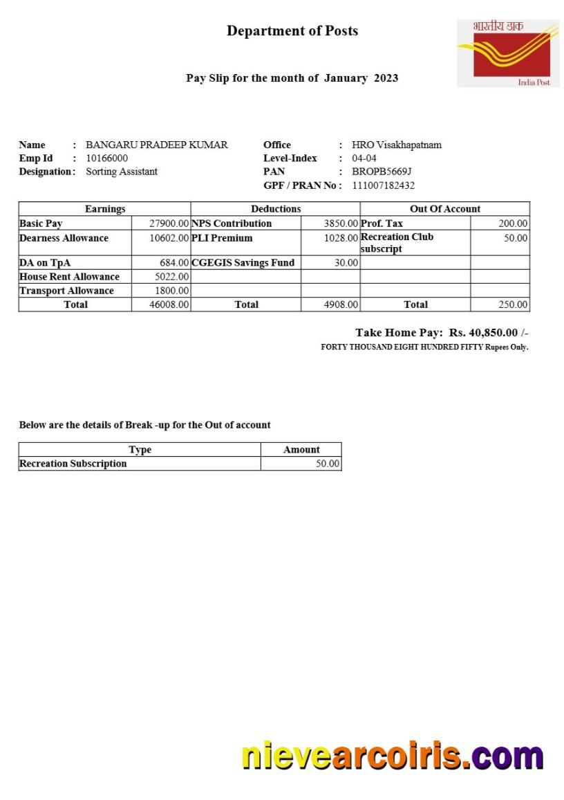 India Post payslip